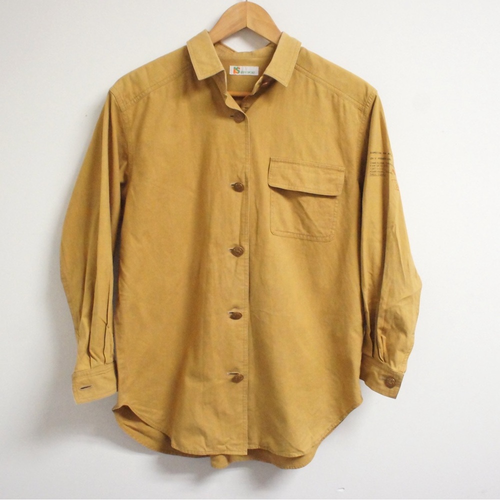 VTG 80s Issey Miyake Sport Mustard Button Safari Long Sleeve Shirt S-M